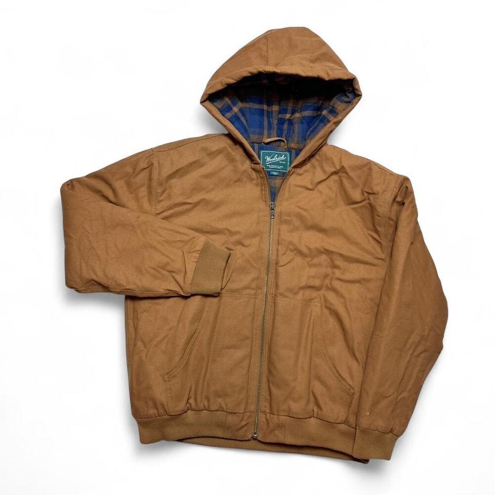 Woolrich Brown Canvas Plaid Flannel Lined Chore Coat Barn Jacket Large